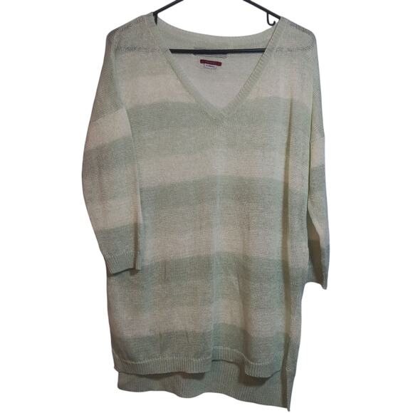 The Field Made In Peru Linen Knit Mint Striped Tunic 3/4 Sleeve Sweater Sz XS - Picture 1 of 8